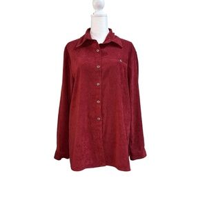Vintage 90s Chadwicks Suede like Button‎ Up Red Collared Chest Pocket Womens 12